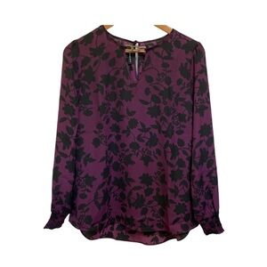 Fortune & Ivy Floral Purple And Black Blouse Top NWOT Size M